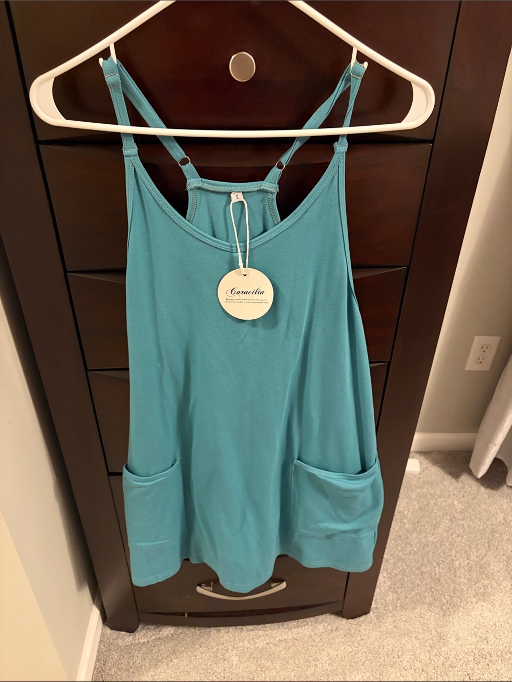 Teal Pocket Tank Top Dress with built in shorts - Women's